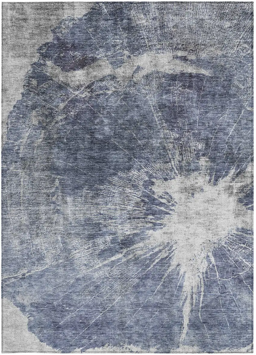 Navy Blue And Denim Blue Abstract Washable Indoor Outdoor Area Rug Photo 5