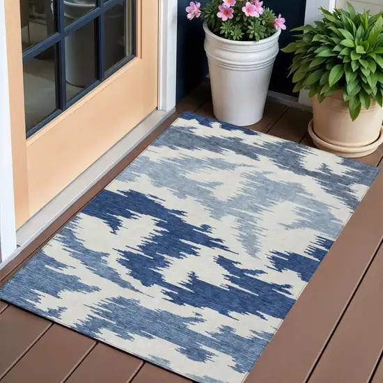 Navy Blue And Denim Blue Abstract Washable Indoor Outdoor Area Rug Photo 1