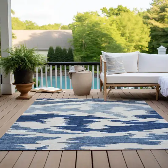 Navy Blue And Denim Blue Abstract Washable Indoor Outdoor Area Rug Photo 9