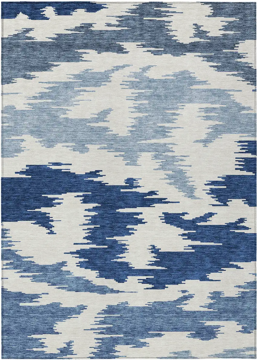Navy Blue And Denim Blue Abstract Washable Indoor Outdoor Area Rug Photo 1