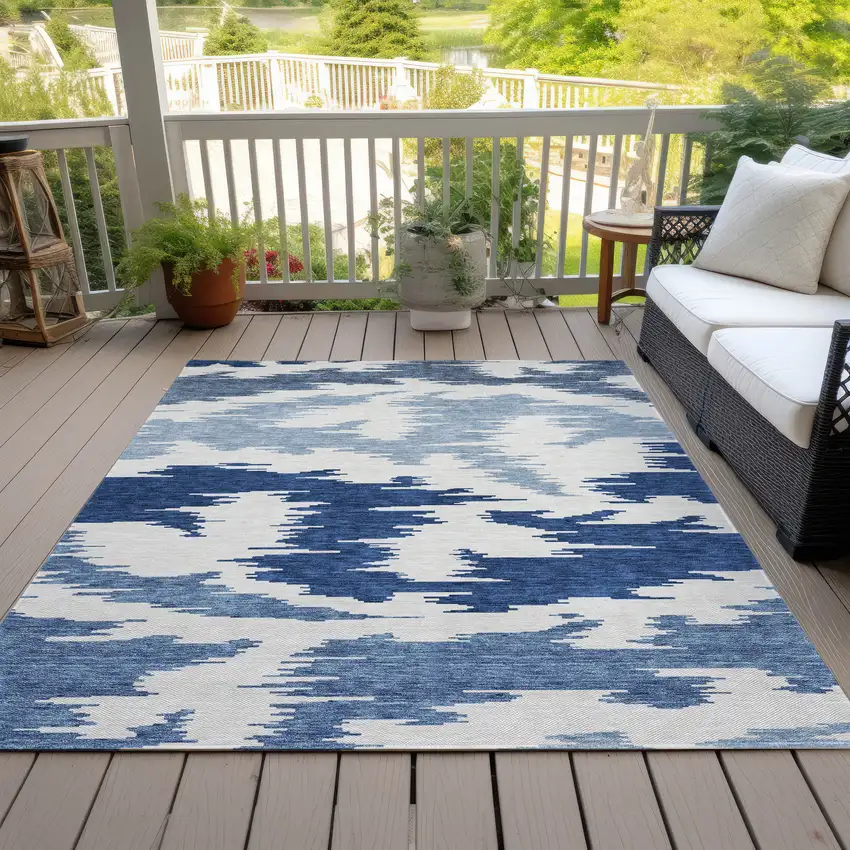 Navy Blue And Denim Blue Abstract Washable Indoor Outdoor Area Rug Photo 7