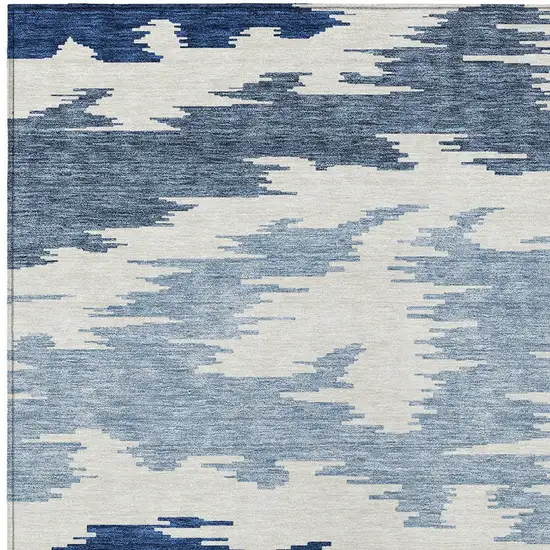 Navy Blue And Denim Blue Abstract Washable Indoor Outdoor Area Rug Photo 5