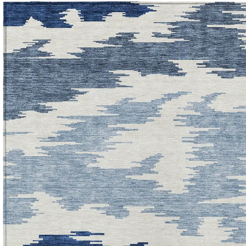 Navy Blue And Denim Blue Abstract Washable Indoor Outdoor Area Rug Photo 5