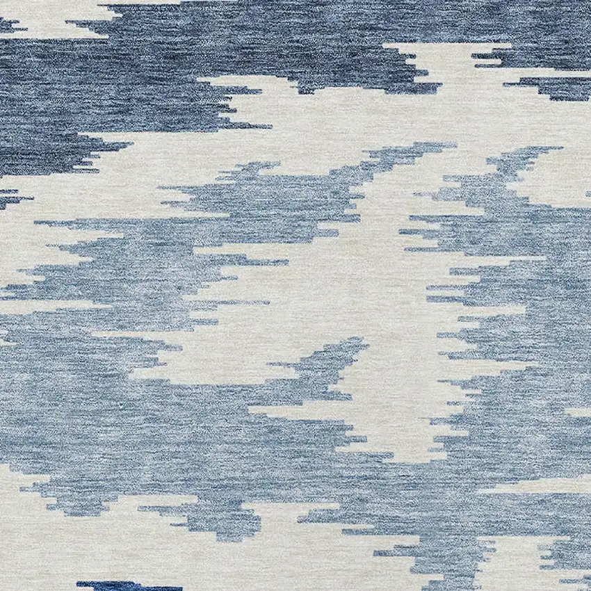 Navy Blue And Denim Blue Abstract Washable Indoor Outdoor Area Rug Photo 4