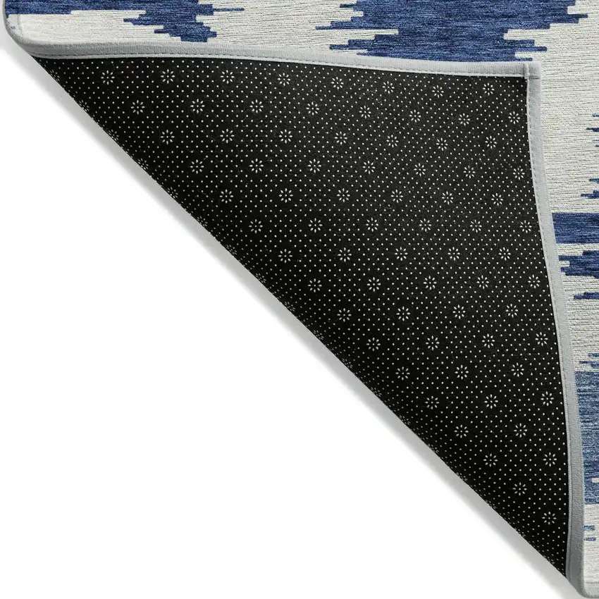 Navy Blue And Denim Blue Abstract Washable Indoor Outdoor Area Rug Photo 3