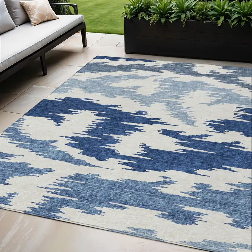 Navy Blue And Denim Blue Abstract Washable Indoor Outdoor Area Rug Photo 1