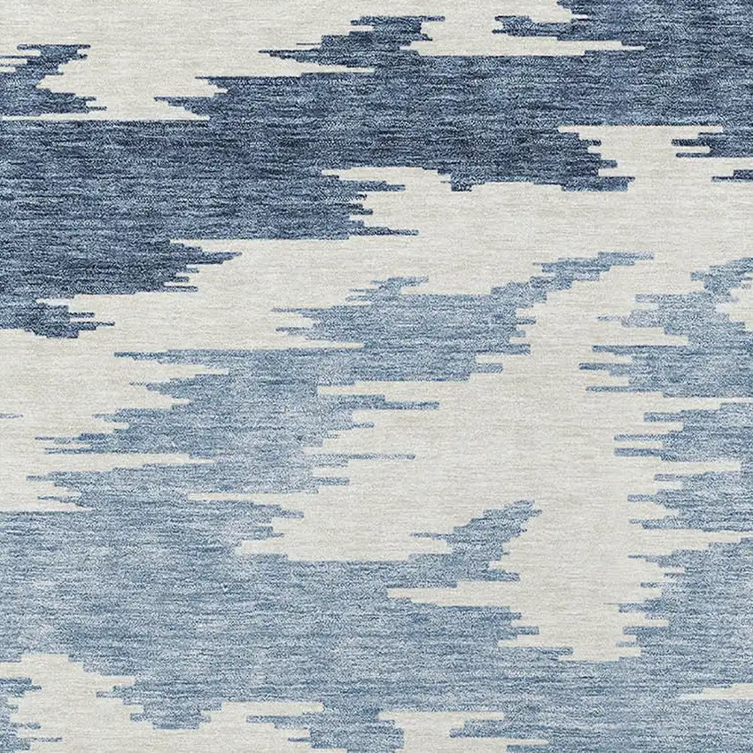 Navy Blue And Denim Blue Abstract Washable Indoor Outdoor Area Rug Photo 4