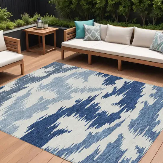 Navy Blue And Denim Blue Abstract Washable Indoor Outdoor Area Rug Photo 1