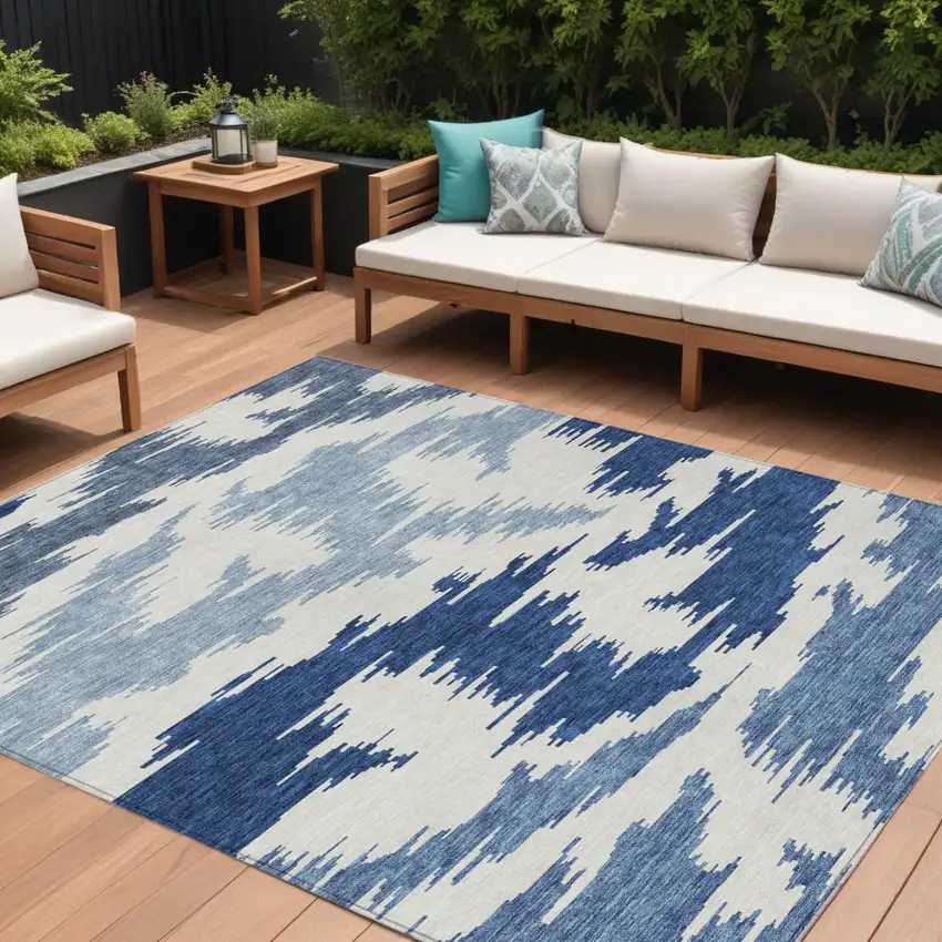 Navy Blue And Denim Blue Abstract Washable Indoor Outdoor Area Rug Photo 1