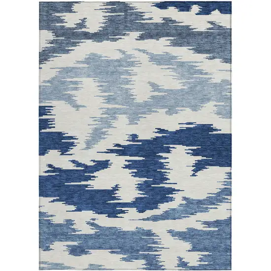 Navy Blue And Denim Blue Abstract Washable Indoor Outdoor Area Rug Photo 6