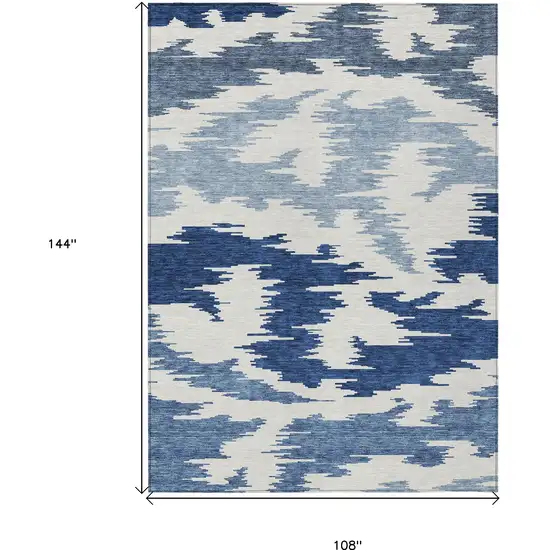 Navy Blue And Denim Blue Abstract Washable Indoor Outdoor Area Rug Photo 3