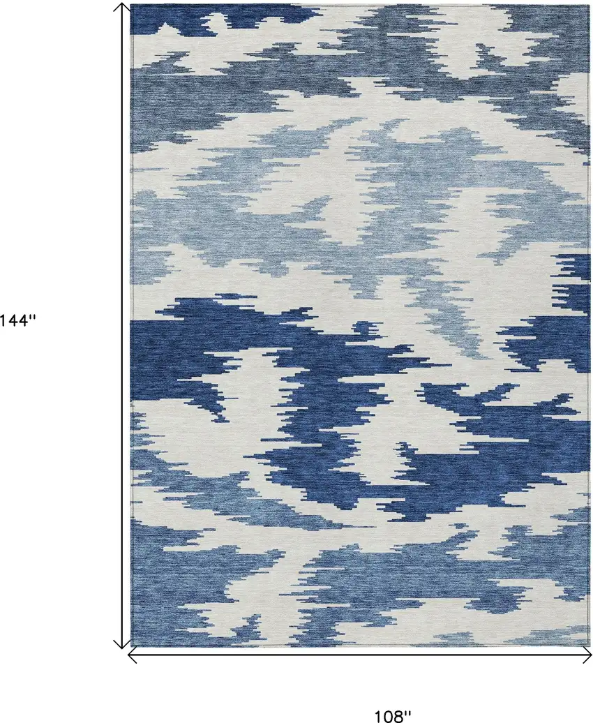 Navy Blue And Denim Blue Abstract Washable Indoor Outdoor Area Rug Photo 3