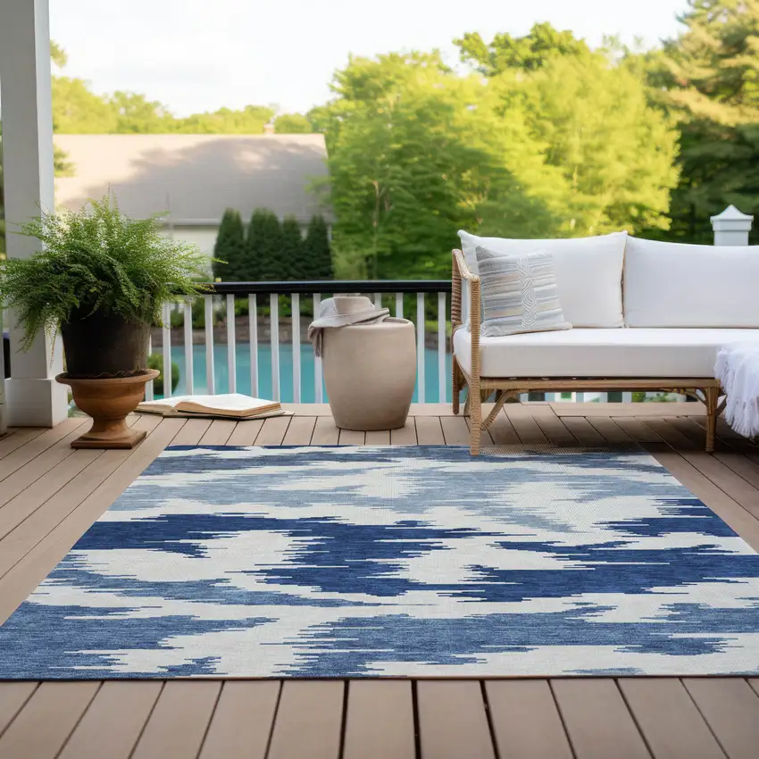 Navy Blue And Denim Blue Abstract Washable Indoor Outdoor Area Rug Photo 9