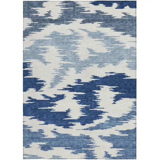 Navy Blue And Denim Blue Abstract Washable Indoor Outdoor Area Rug Photo 5