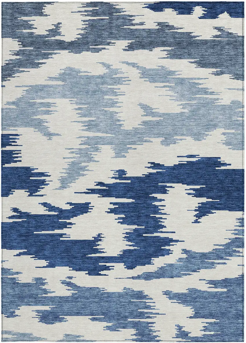 Navy Blue And Denim Blue Abstract Washable Indoor Outdoor Area Rug Photo 4