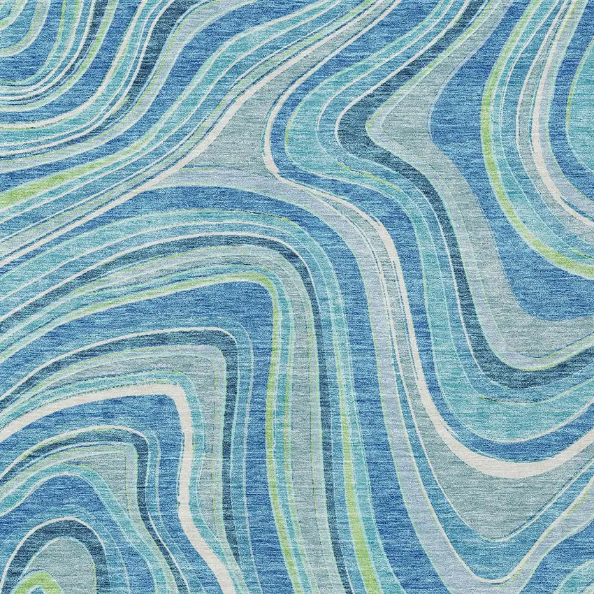Navy Blue And Denim Blue Abstract Washable Indoor Outdoor Area Rug Photo 4