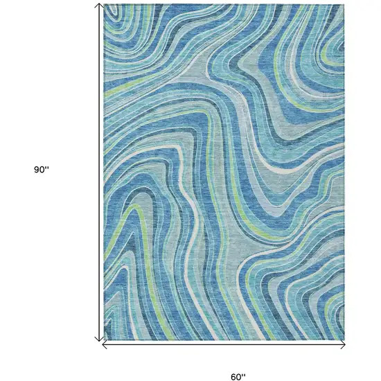 Navy Blue And Denim Blue Abstract Washable Indoor Outdoor Area Rug Photo 7