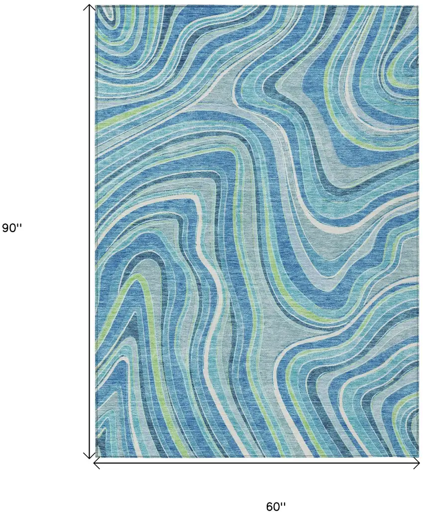 Navy Blue And Denim Blue Abstract Washable Indoor Outdoor Area Rug Photo 7
