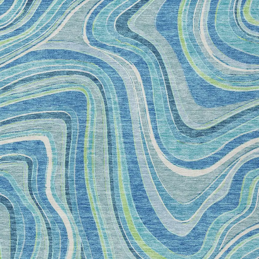Navy Blue And Denim Blue Abstract Washable Indoor Outdoor Area Rug Photo 4