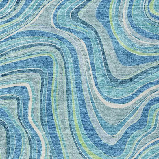 Navy Blue And Denim Blue Abstract Washable Indoor Outdoor Area Rug Photo 4