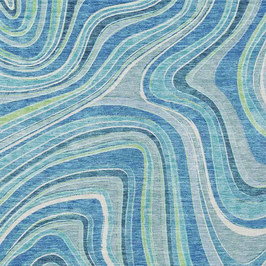 Navy Blue And Denim Blue Abstract Washable Indoor Outdoor Area Rug Photo 4