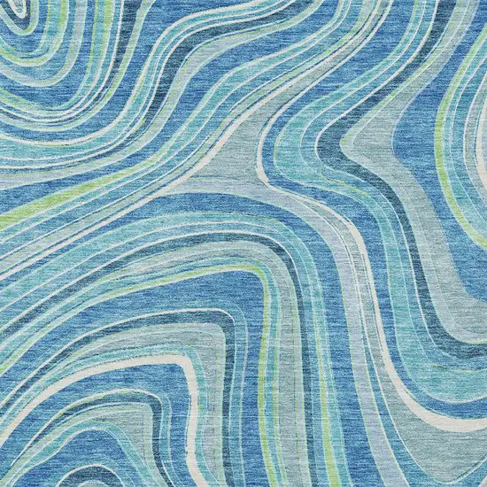 Navy Blue And Denim Blue Abstract Washable Indoor Outdoor Area Rug Photo 4