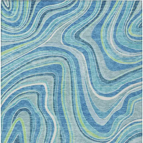 Navy Blue And Denim Blue Abstract Washable Indoor Outdoor Area Rug Photo 5