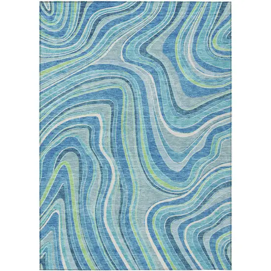 Navy Blue And Denim Blue Abstract Washable Indoor Outdoor Area Rug Photo 1
