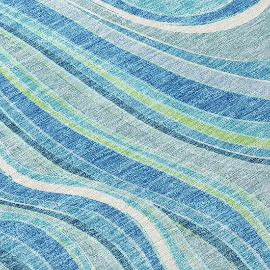 Navy Blue And Denim Blue Abstract Washable Indoor Outdoor Area Rug Photo 3