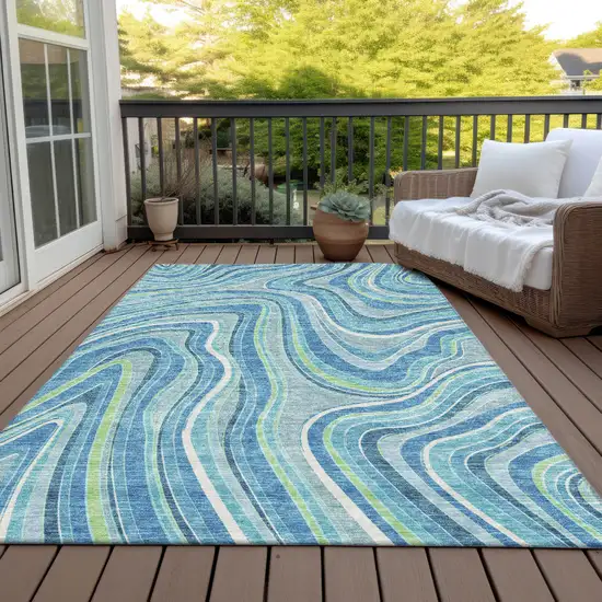 Navy Blue And Denim Blue Abstract Washable Indoor Outdoor Area Rug Photo 6