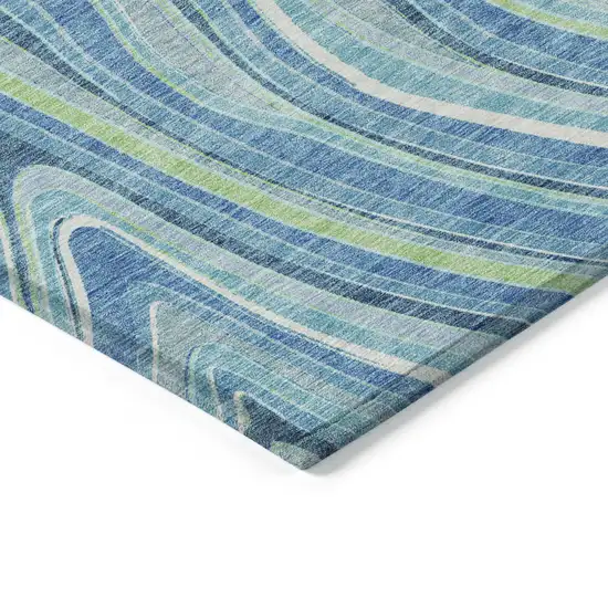 Navy Blue And Denim Blue Abstract Washable Indoor Outdoor Area Rug Photo 2