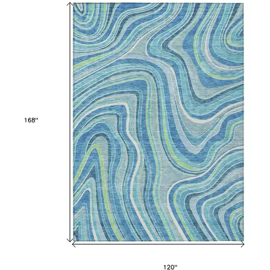Navy Blue And Denim Blue Abstract Washable Indoor Outdoor Area Rug Photo 7