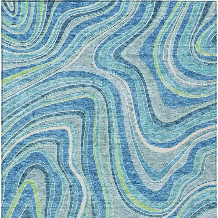 Navy Blue And Denim Blue Abstract Washable Indoor Outdoor Area Rug Photo 5
