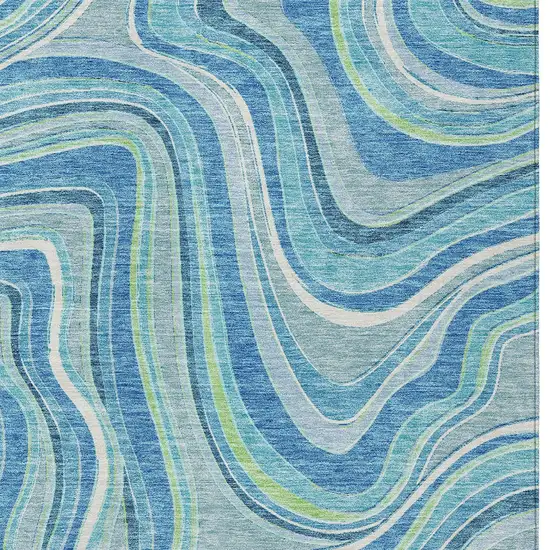 Navy Blue And Denim Blue Abstract Washable Indoor Outdoor Area Rug Photo 4