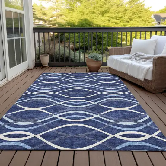 Navy Blue And Denim Blue Abstract Washable Indoor Outdoor Area Rug Photo 6