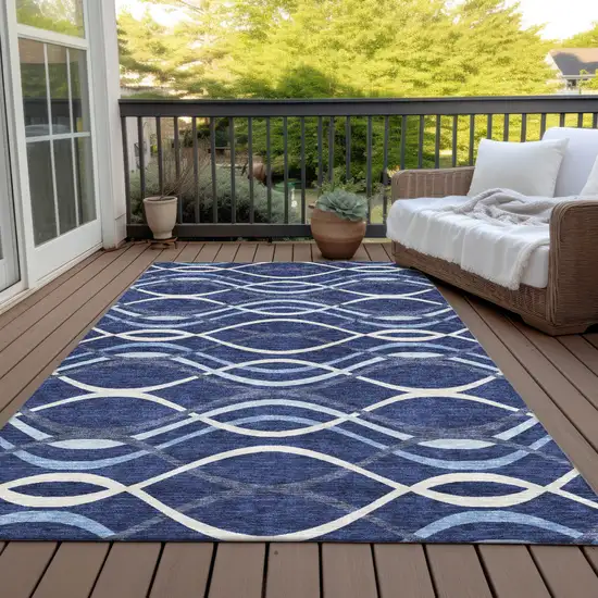 Navy Blue And Denim Blue Abstract Washable Indoor Outdoor Area Rug Photo 6