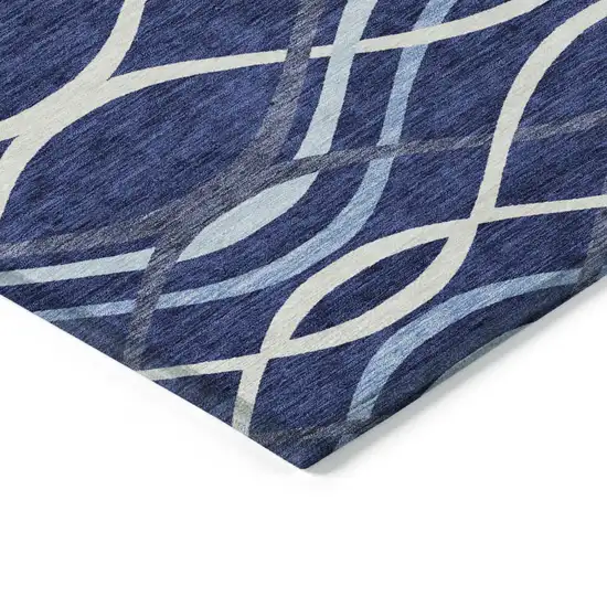 Navy Blue And Denim Blue Abstract Washable Indoor Outdoor Area Rug Photo 3