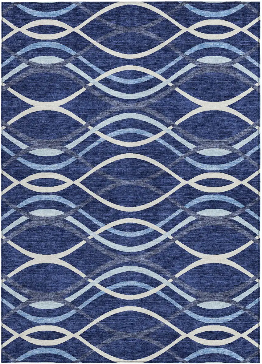 Navy Blue And Denim Blue Abstract Washable Indoor Outdoor Area Rug Photo 5