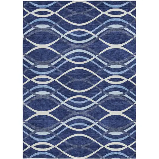 Navy Blue And Denim Blue Abstract Washable Indoor Outdoor Area Rug Photo 5