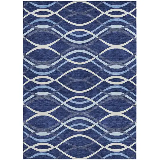 Navy Blue And Denim Blue Abstract Washable Indoor Outdoor Area Rug Photo 5