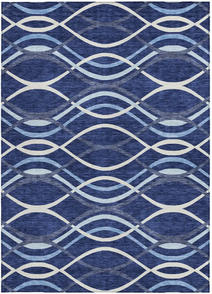 Navy Blue And Denim Blue Abstract Washable Indoor Outdoor Area Rug Photo 5