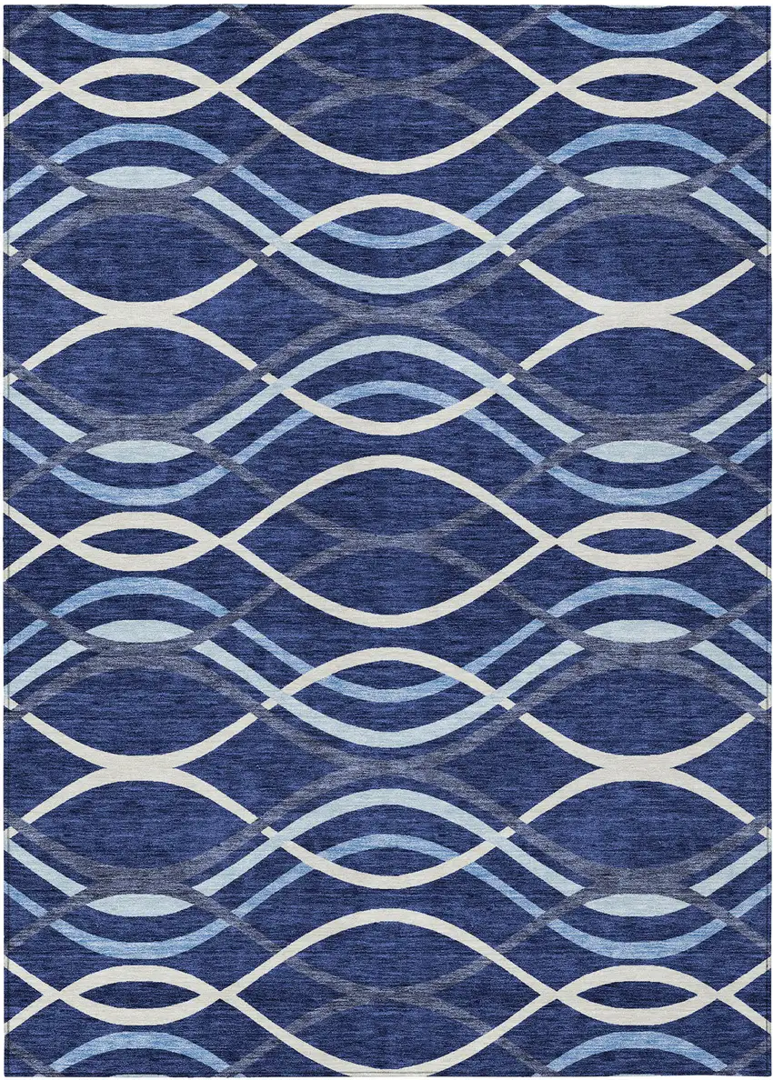 Navy Blue And Denim Blue Abstract Washable Indoor Outdoor Area Rug Photo 1