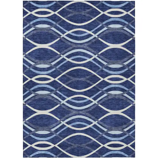 Navy Blue And Denim Blue Abstract Washable Indoor Outdoor Area Rug Photo 1