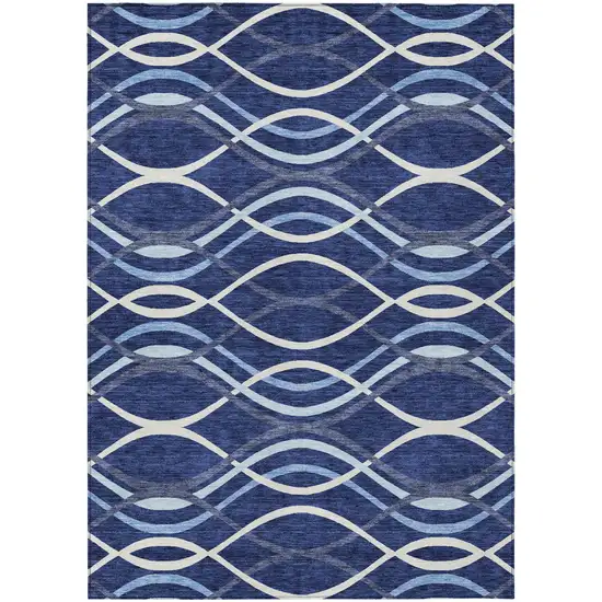 Navy Blue And Denim Blue Abstract Washable Indoor Outdoor Area Rug Photo 1