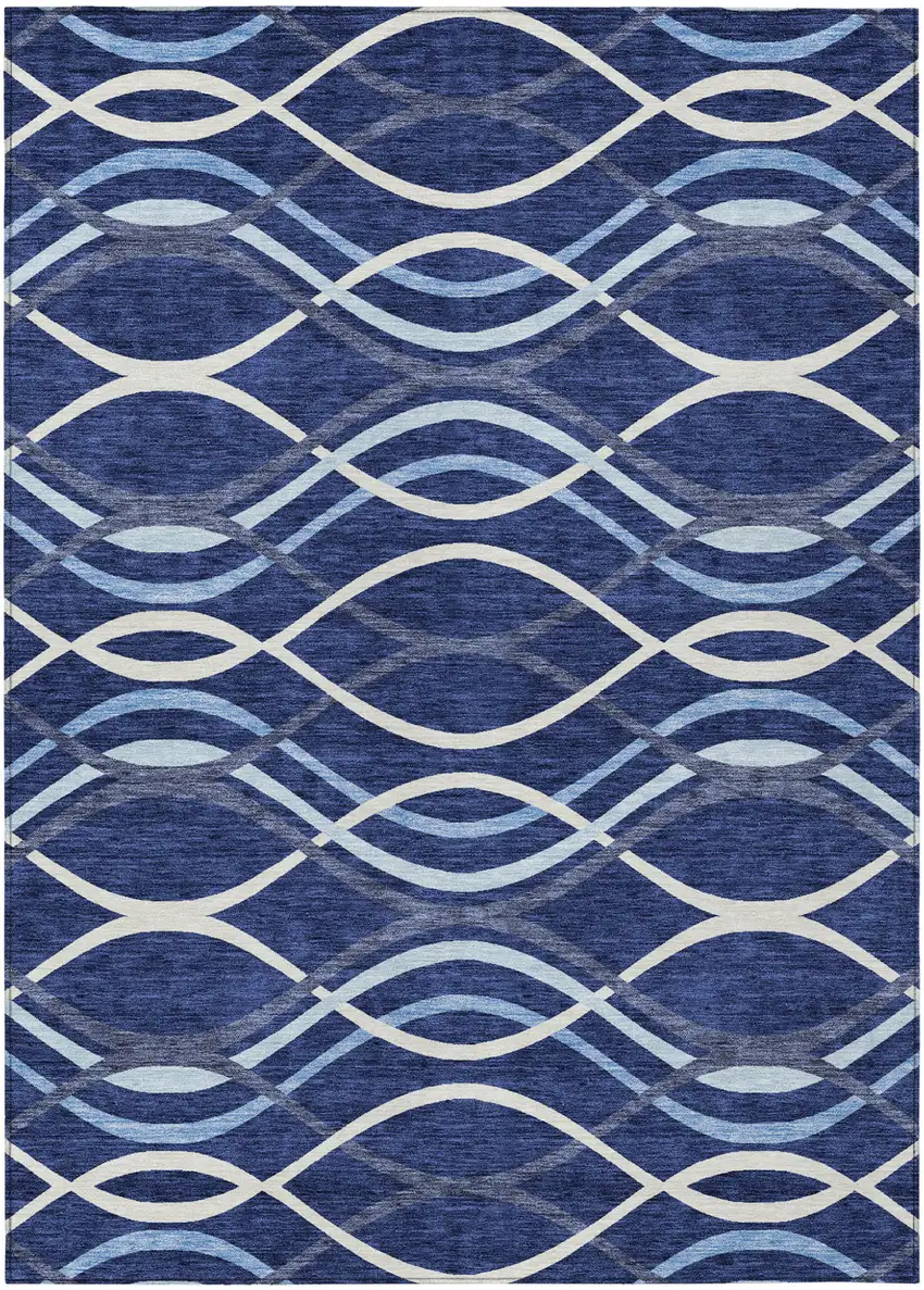 Navy Blue And Denim Blue Abstract Washable Indoor Outdoor Area Rug Photo 1