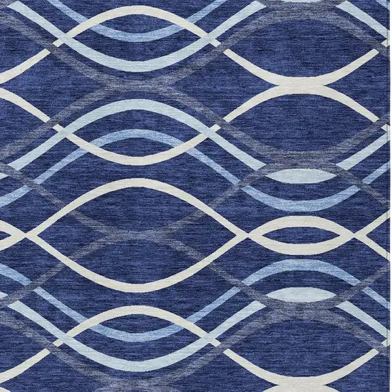 Navy Blue And Denim Blue Abstract Washable Indoor Outdoor Area Rug Photo 4
