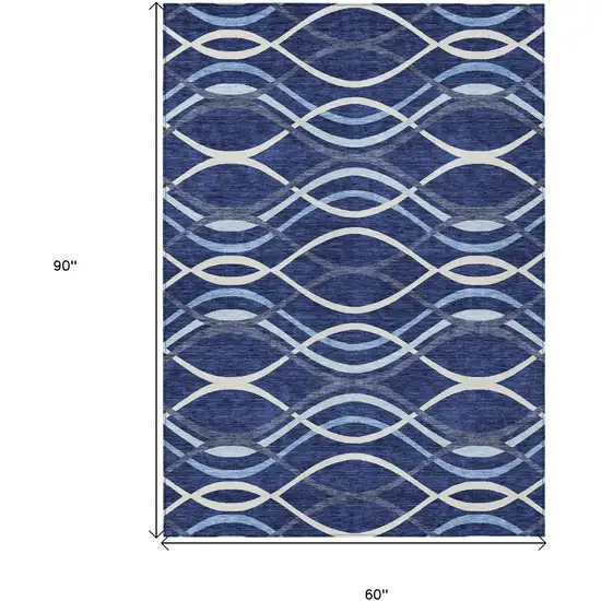Navy Blue And Denim Blue Abstract Washable Indoor Outdoor Area Rug Photo 7