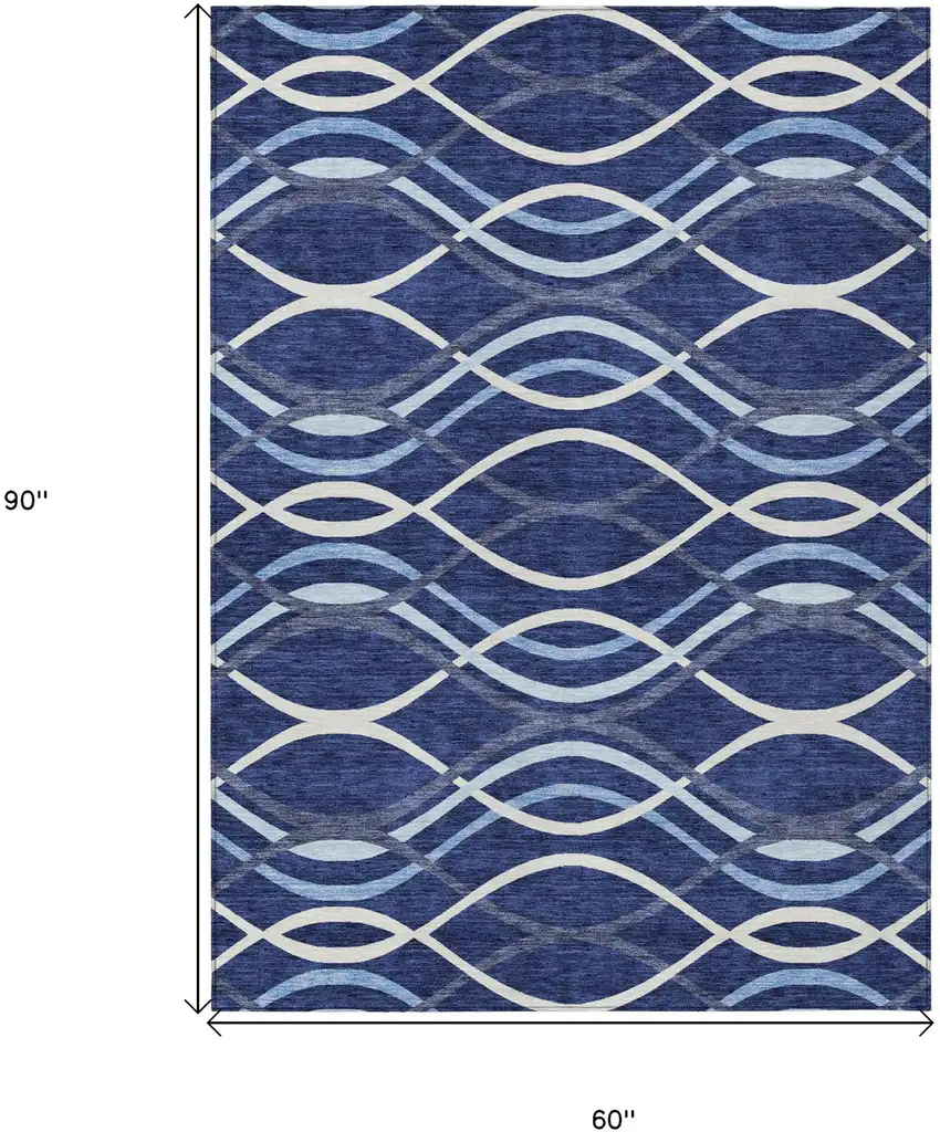 Navy Blue And Denim Blue Abstract Washable Indoor Outdoor Area Rug Photo 7
