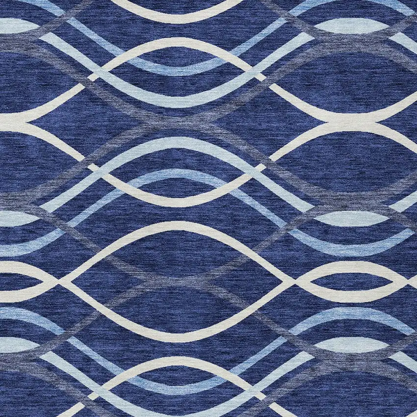 Navy Blue And Denim Blue Abstract Washable Indoor Outdoor Area Rug Photo 4