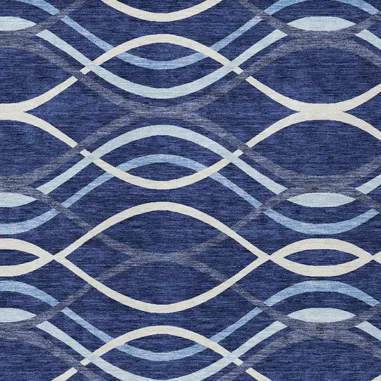 Navy Blue And Denim Blue Abstract Washable Indoor Outdoor Area Rug Photo 4